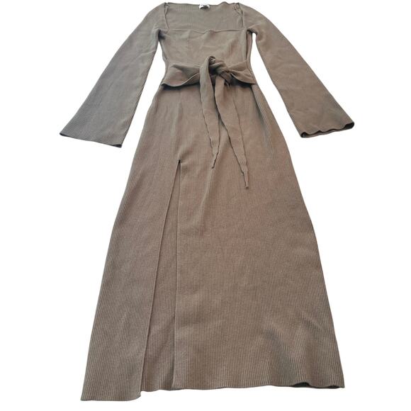 M1-46 SONG OF STYLE Women's Ribbed Maxi Dress Leg Slit Brown Size S - Picture 1 of 7